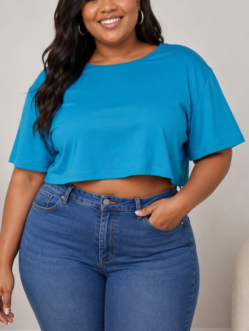 ReoRia Teal Crop Top - Short Sleeve Casual Tee